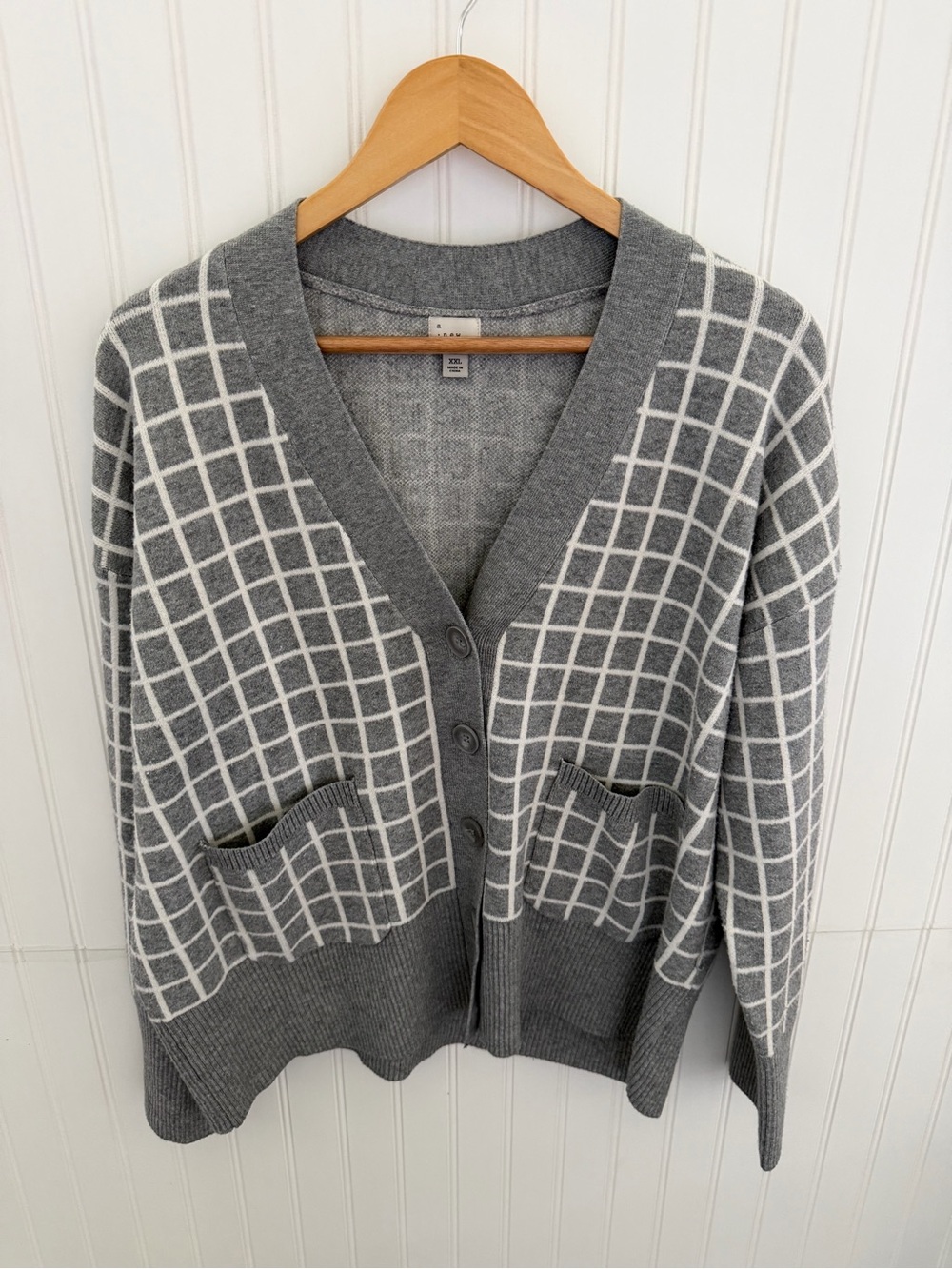 a new day Gray and White Windowpane Button-Front Cardigan